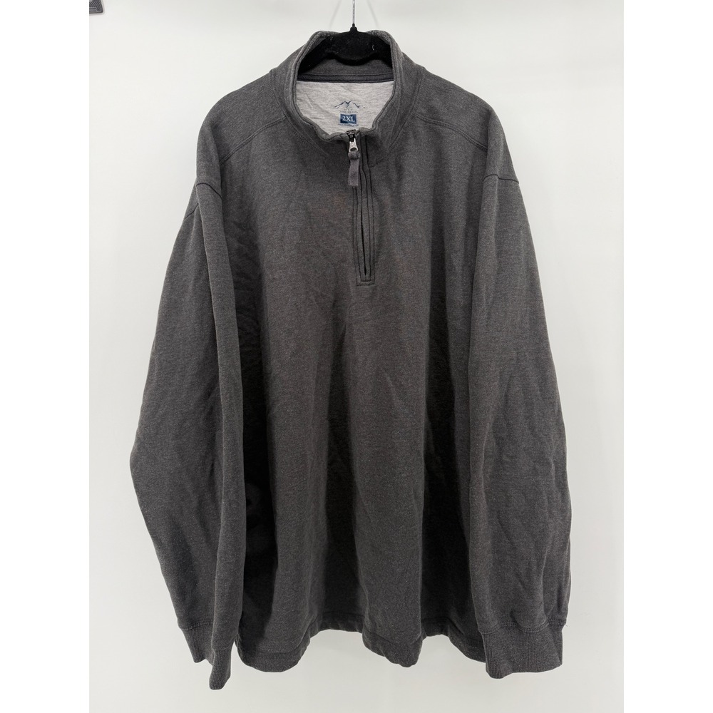 Blue Mountain Mens 2XL Charcoal Gray Heather Quarter Zip Fleece Pullover Sweater